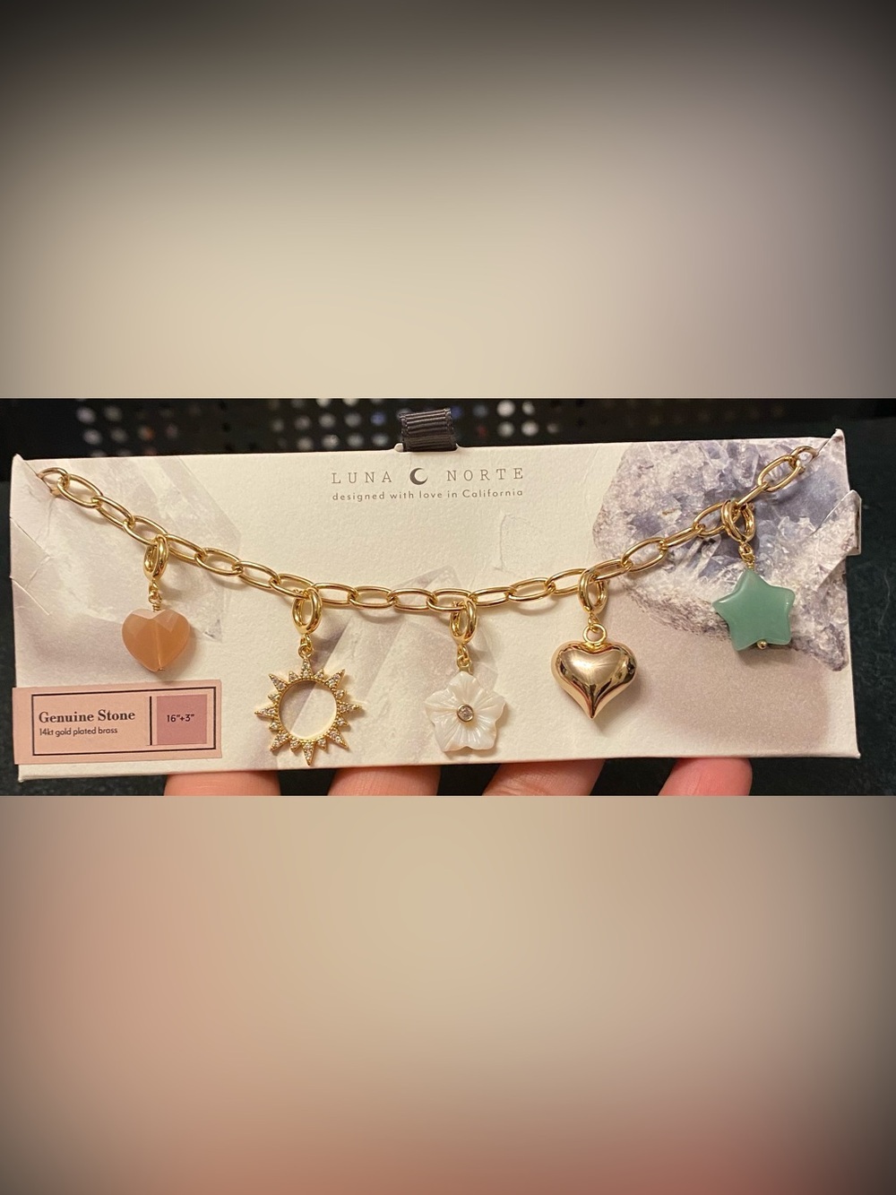 Luna 14K Gold Plated Charm Necklace With Genuine Stones